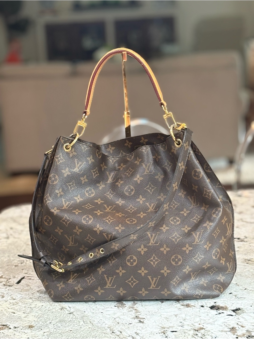 Louis Vuitton Monogram Canvas Shoulder Hobo Bag with Gold Hardware - Picture 2 of 10